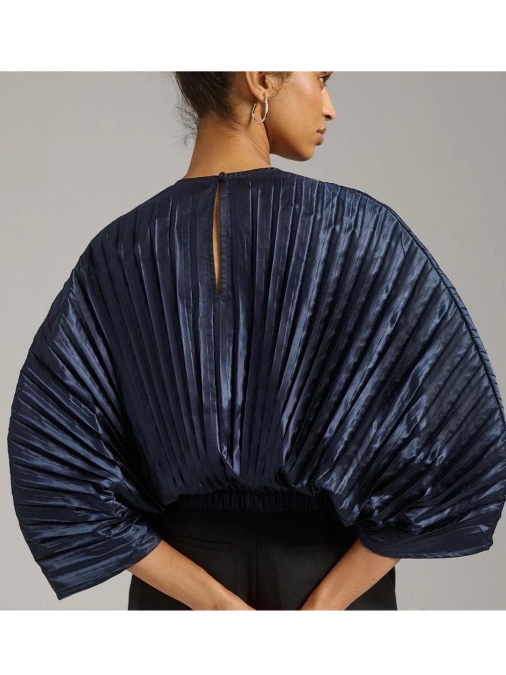 Anthropologie Nikasha Pleated Blouse in Navy Blue | XL NWT - Picture 3 of 11